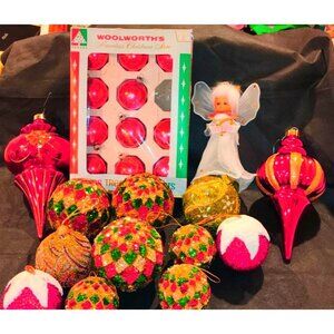 Vintage Christmas Ornament Set With Angel & Glass Tree Topper - Woolworths
